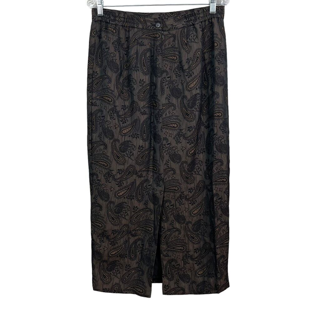 Milano Womens Midi Skirt Paisley Fully Lined Vented Metallic Brown Back Zip 8*